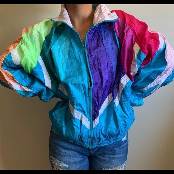 Clipper Bay Jackets & Blazers - Vintage Rainbow Windbreaker with Bat Sleeve